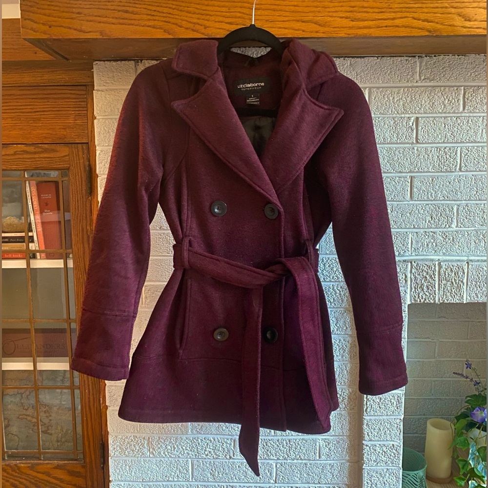 Liz Claiborne midweight burgundy jacket removable hood small